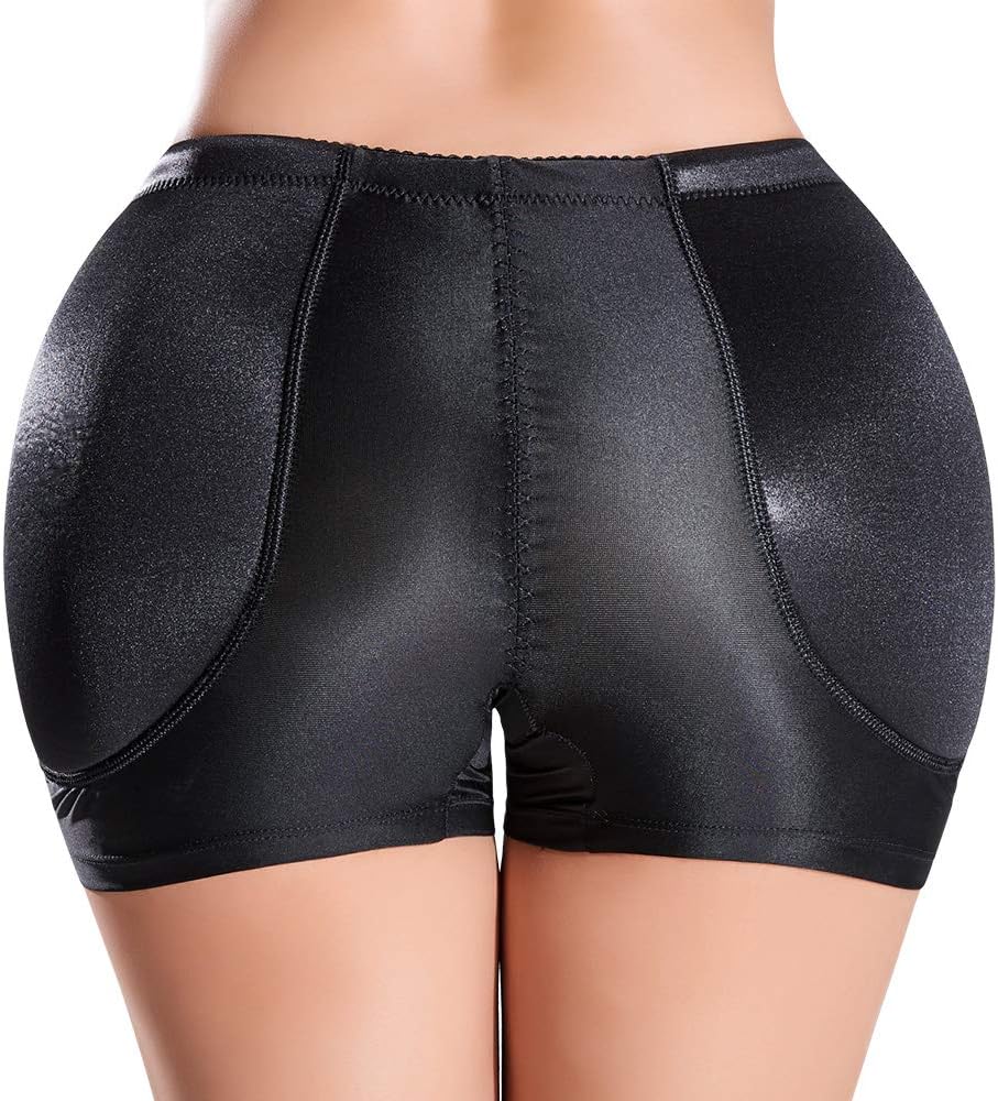 SKYFOXE Women's Hip Enhancer Fixed Padded Panties Firm Control Panty Seamless Butt Lifter Underwear Shaper Shorts(UP Graded) Black