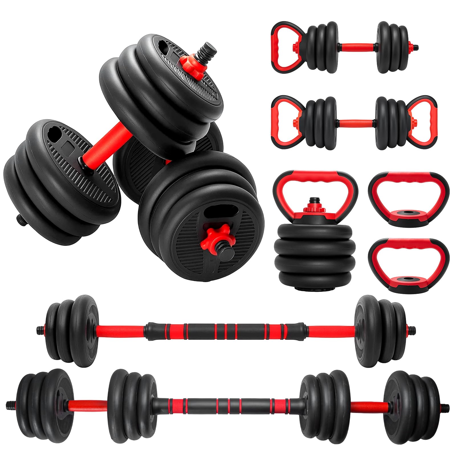 4-in-1 verstellbares Hantelset Kurzhantel Langhantel Kugelhantel Liegestütz Griff Gewichtsscheiben Set Krafttraining Hanteln Fitness Heimtraining Home Gym Gewichte Set
