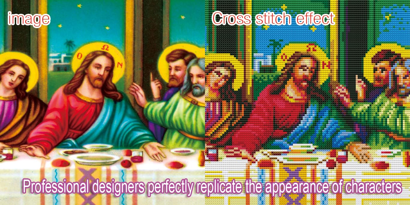 ROSTITCH Easy Cross Stitch DY1038 The Last Supper Cross Stitch Kits,Easy Funny Preprinted Pre Printed Counted Stamped Cross Stitch Kits for Beginners Adults, Cross Stitch Embroidery Starter Kit