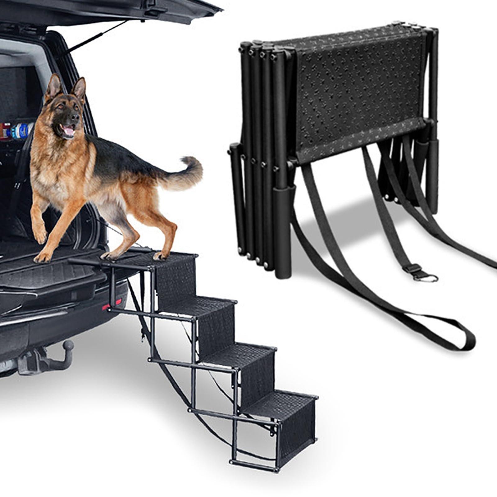 Rampa para Perros,2 en 1 Rampa para Mascotas con 4 Escalones Antideslizantes,Escalera y escalones para Perros pequeños o Grandes,Rampa de Coche Plegable,Adecuada para Todos los Coches