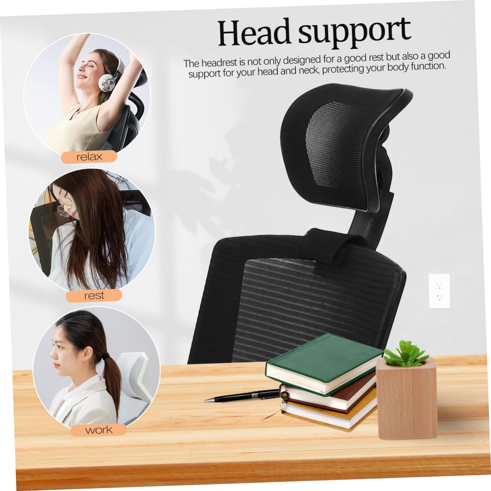 Reposacabezas Almohada Ergonómica Ajustable en Altura Ángulo Ajustable de Tela Transpirable para Silla de Oficina y Gaming para Uso en Verano