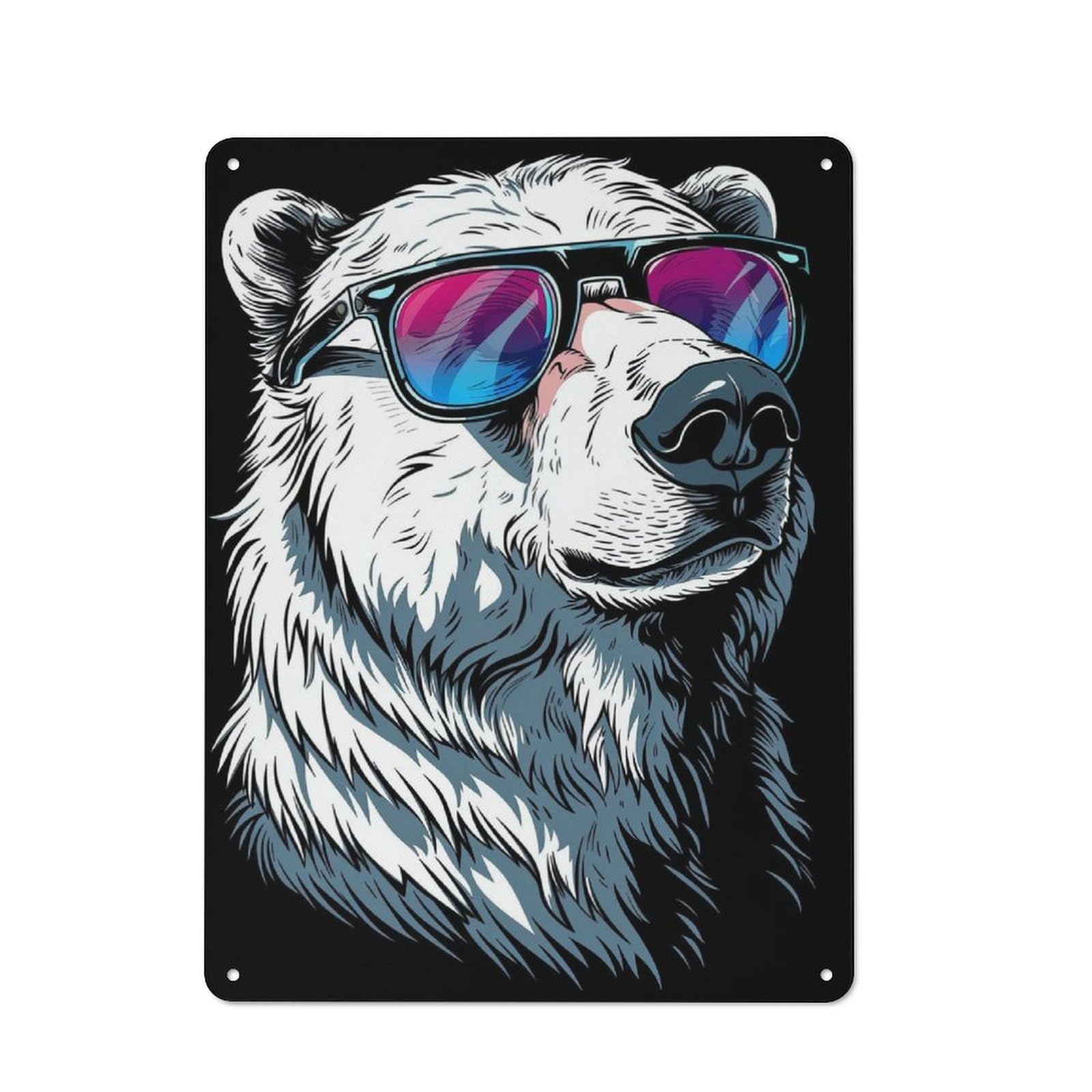 Understated Office Metal Sign 40x30cm Featuring Polar Bear Colorful, Studio Wall Plaque for Office, Study, Studio Or Hallway