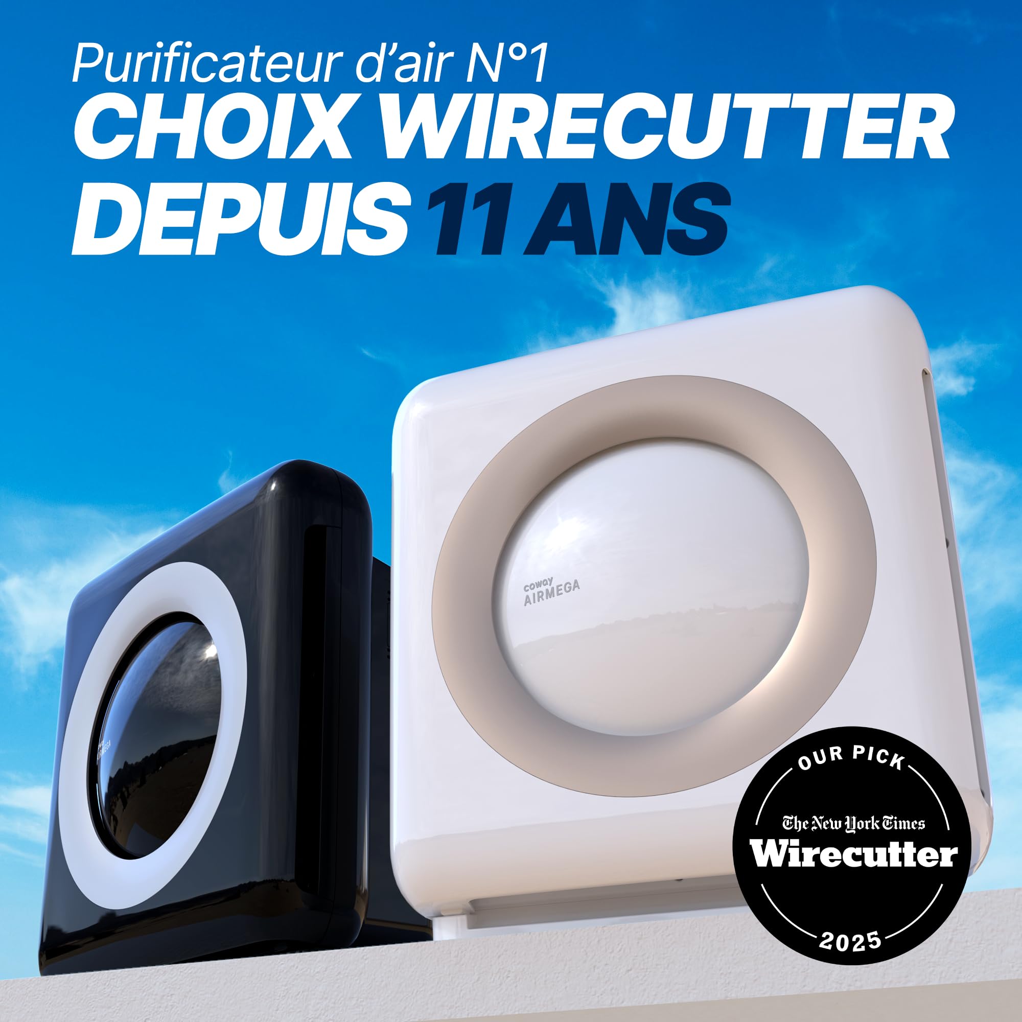 COWAY Purificateur d'air Maison, Choix EU Wirecutter, Mode Eco, Ioniseur, Élimine 99,99% Particules Nocives 0,01 µm Allergie, Fumée, Pollen, Animaux Dom, CADR 421m³/h, Ap-1512hh - MIGHTY (Blanc)