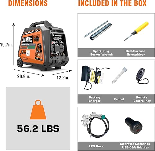 Miniatura 17 de GENMAX Generador inversor portátil, motor de gas o propano súper silencioso de 3500 W con capacidad paralela, arranque remoto/eléctrico, ideal