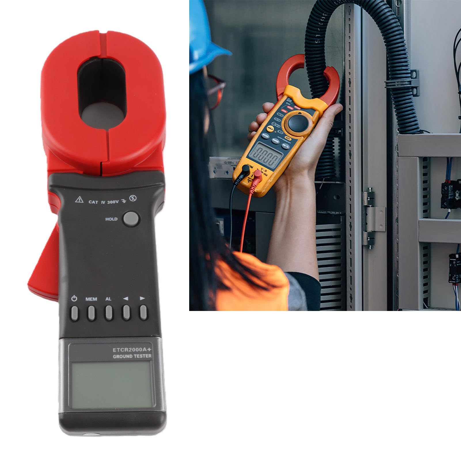 Fabater ETCR2000A+ Cyfrowy Cęgowy Tester Rezystancji Uziemienia, 0,01–200 Ω Miernik Uziemienia z Wyświetlaczem LCD, 500 Zestawów Przechowywania Danych, Automatyczny Zakres, 50/60 Hz, dla Pól