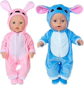 Baby Doll Clothes for 14-18 Inch Baby Doll, Couple Doll Clothes Outfits with 2 Clothes and 2 Socks, Blue Pink Doll Clothes for 35-45 cm New Baby Dolls Girls Birthday