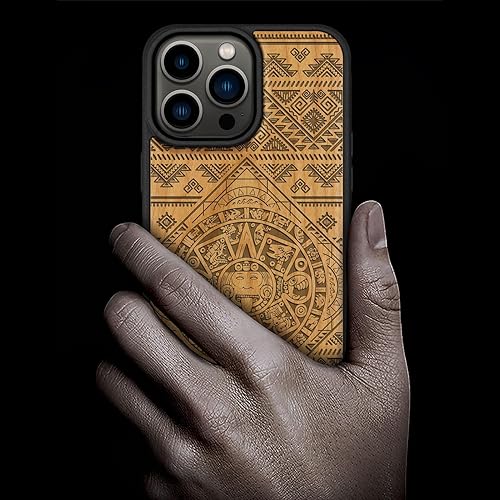 Miniatura 10 de Carveit Funda magnética de madera para iPhone 15 Pro Max madera maciza y TPU suave negro a prueba de golpes, funda de madera única compatible con