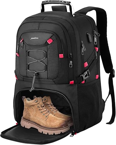 YAMTION Mochila para laptop de 18.4 pulgadas con compartimento para zapatos para gimnasio, campamento, bolsa de viaje grande, mochila escolar para