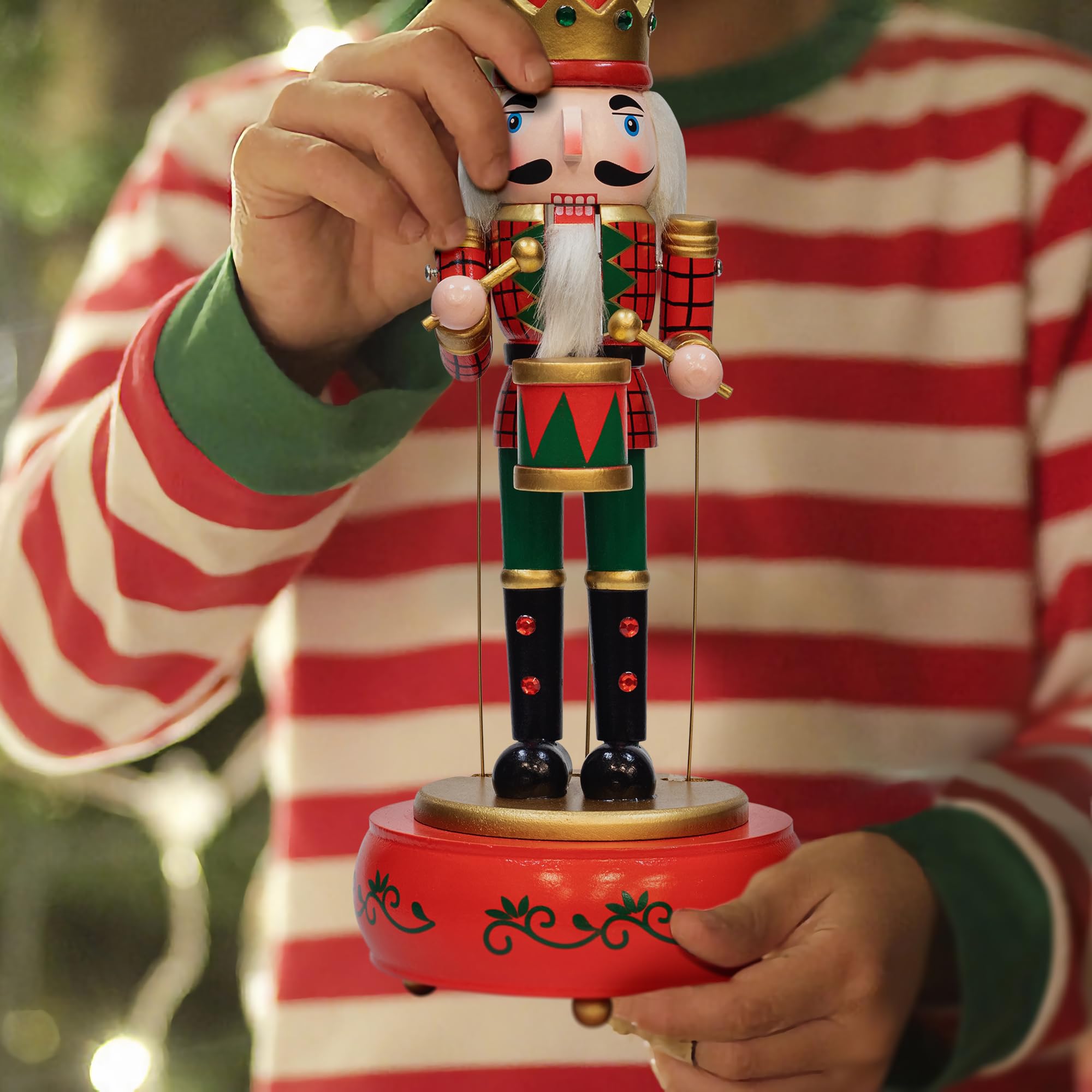 KI Store Spieldose Skulptur nussknacker Figur rot 32cm Handgemalte Schlagzeuger Nußknacker Musikdosen, spieluhr, Spieluhren, musikbox, Musikspieldose für Weihnachten, Desktop Kleine Geschenk