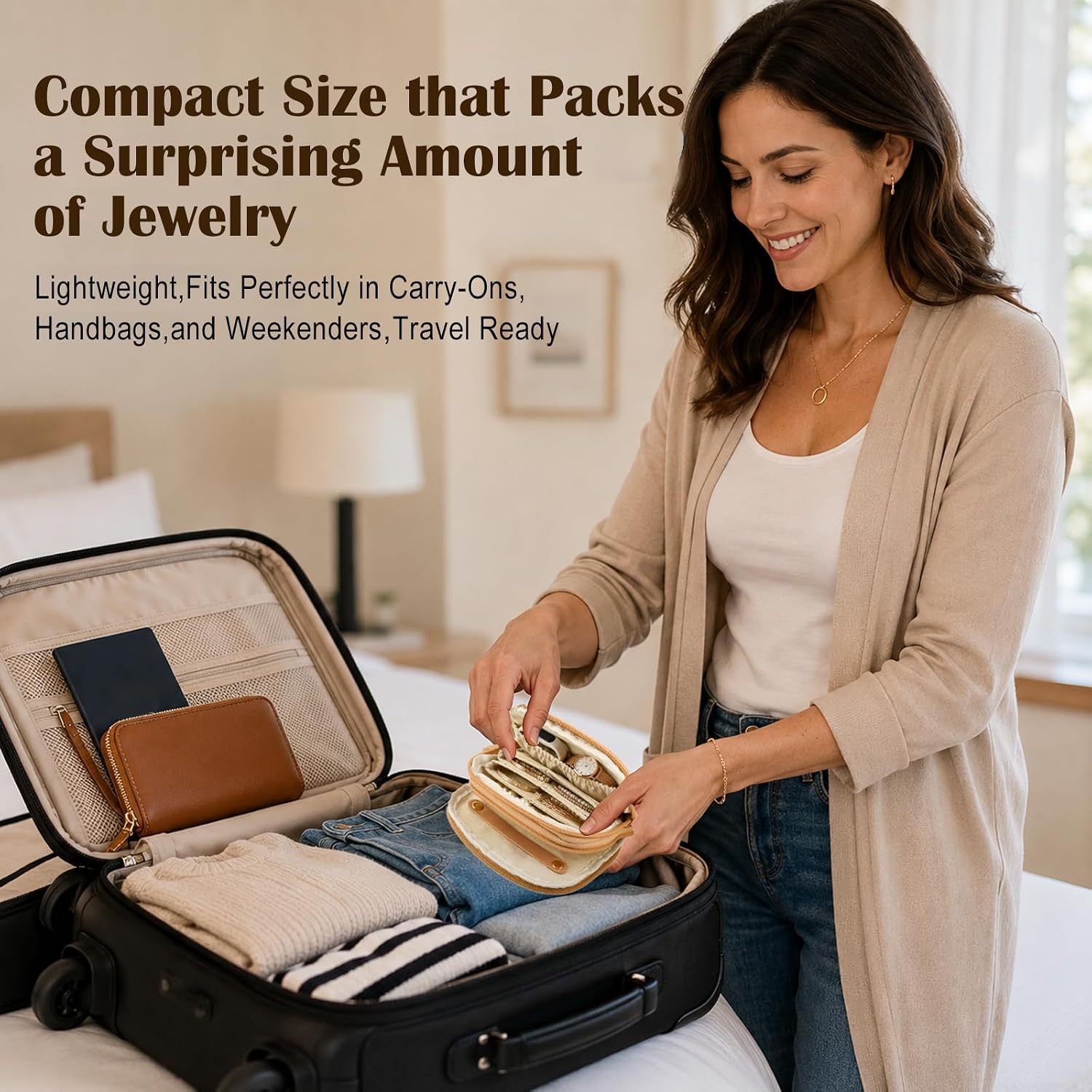2‑Layer Travel Jewelry Case, Portable Faux Leather Jewelry Organizer image 5