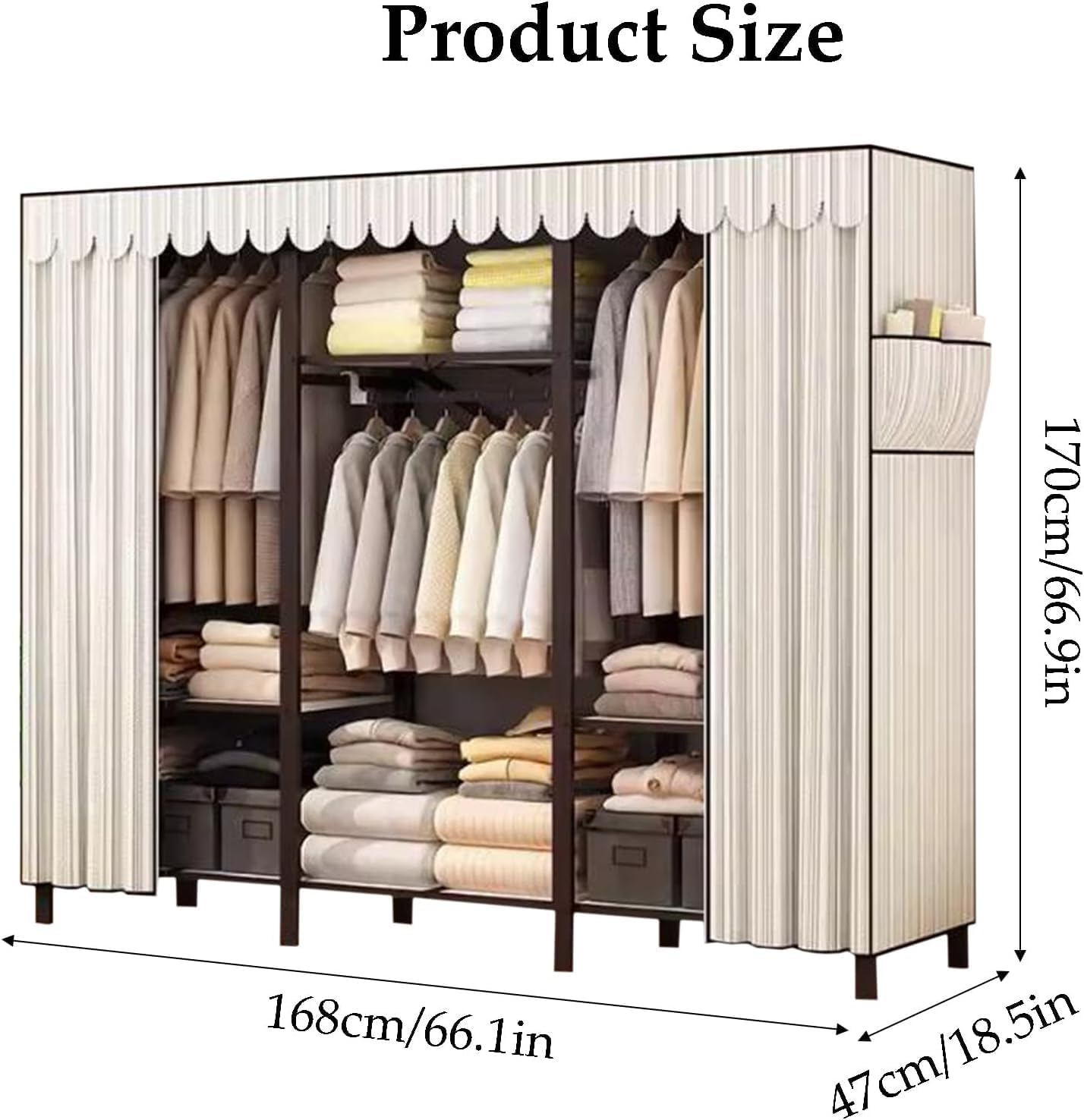 Rieort Folding Closet with Cloth Cover Clothes Closet Portable Wardrobe Closet Metal Iron Frame Closets for Bedroom Large Closet