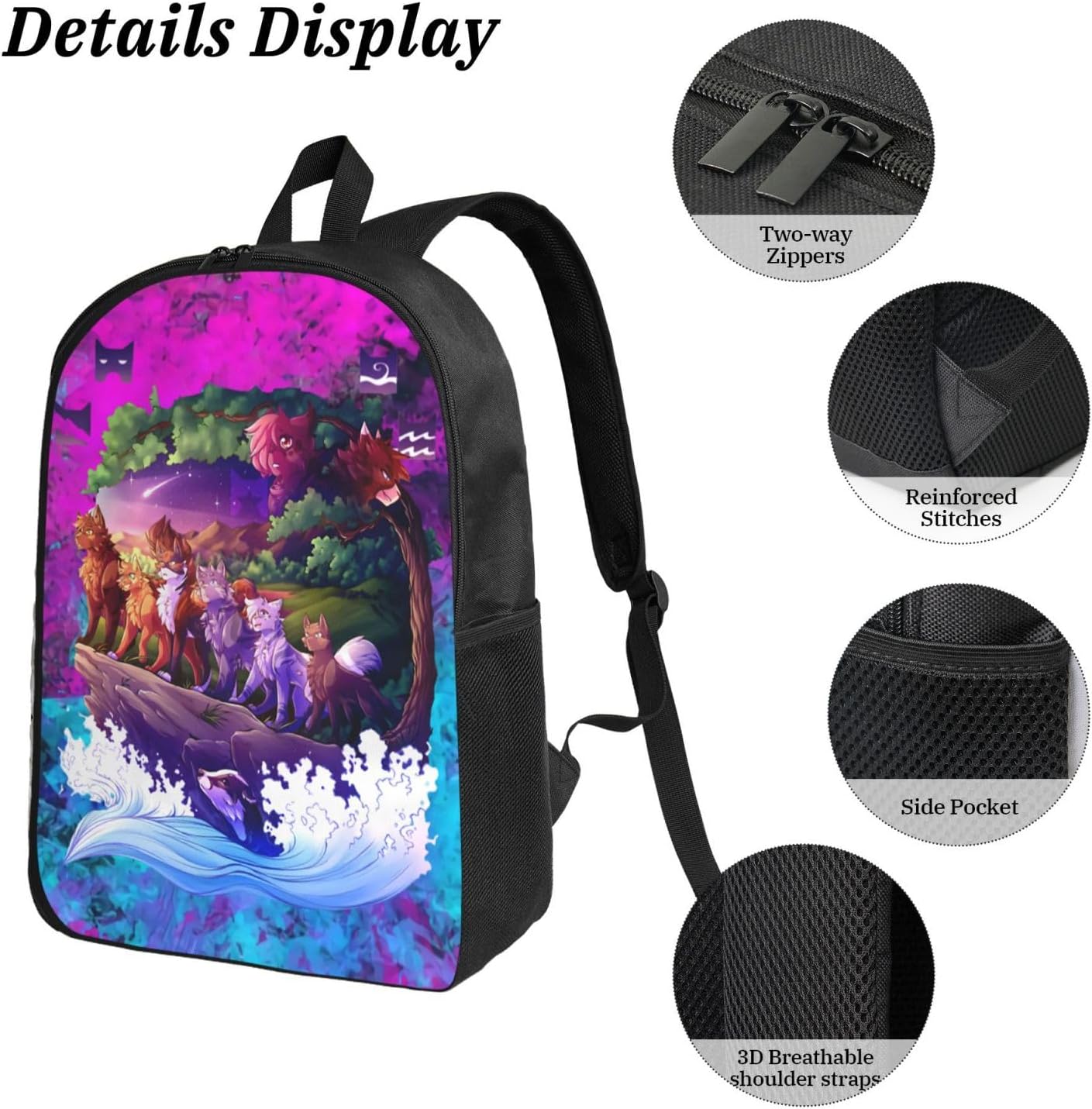 Warriors Cats Backpack With Lunch Bag Box And Pencil Case Cat Backpacks Laptop Bag Outdoor Sports Pockets For Travel Backpack