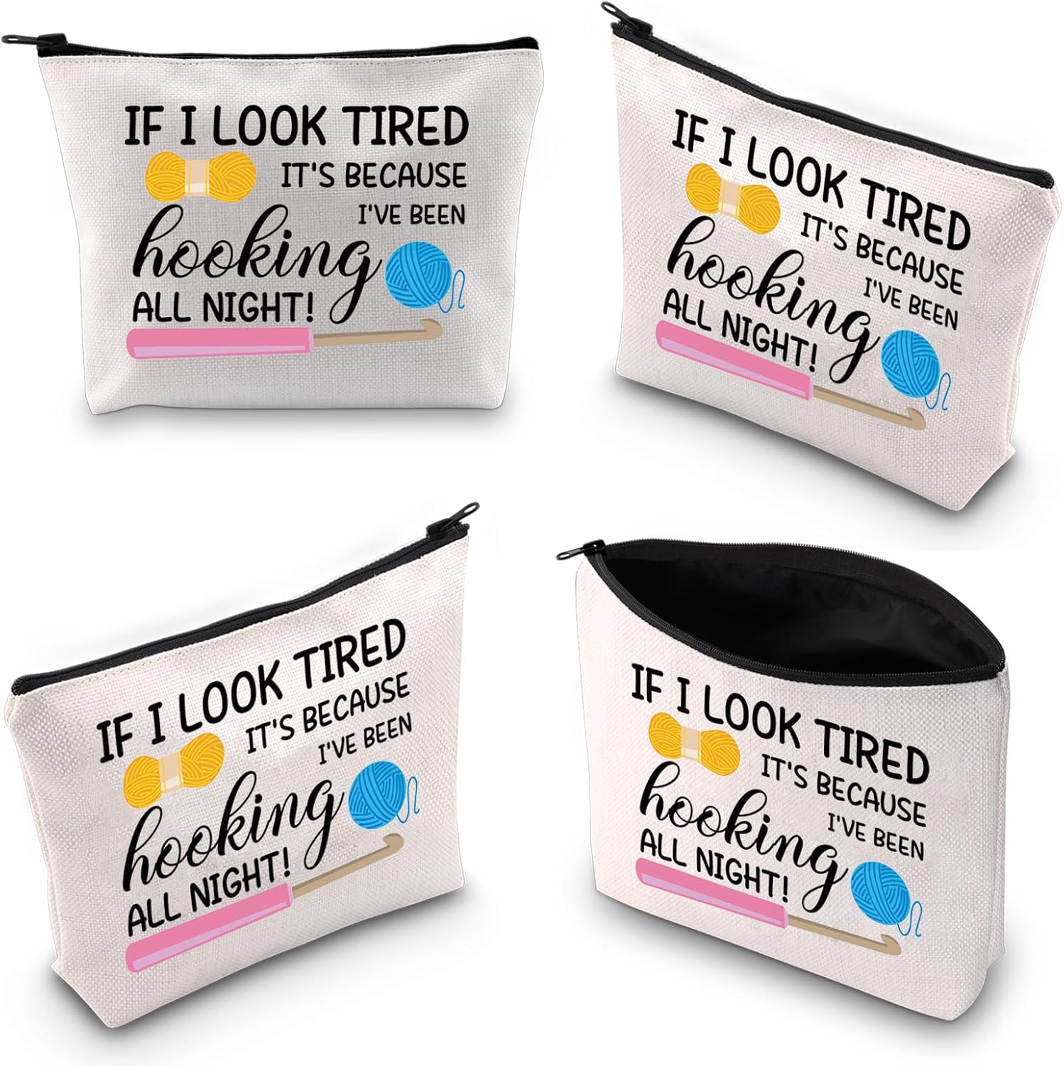 XYANFA Crochet Gifts Crochet Lovers Cosmetic Bag I'VE BEEN hooking ALL NIGHT Crochet Beginners Knitting Lovers Makeup Bag Pouch (if i look tired) - Image 3