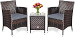 DORTALA Wicker Patio Furniture Set 3 Piece, Outdoor All-Weather Table and Chairs for 2 with Cushions, Rattan Balcony Conversation Sofa Set for Porch, Backyard, Deck, Navy