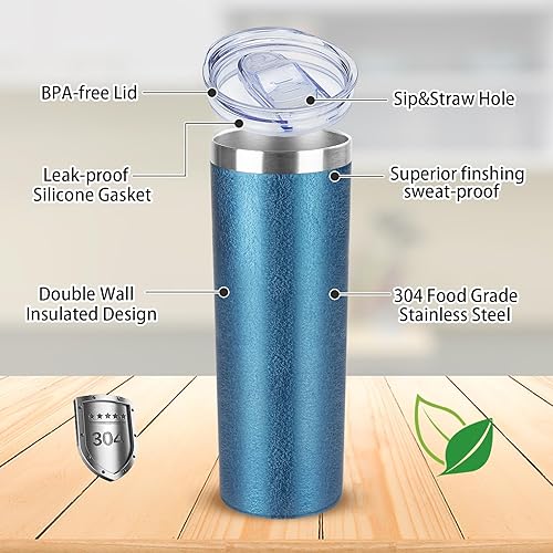 Miniatura 3 de Vaso delgado de 20 onzas con tapa y pajita, vaso de acero inoxidable aislado al vacío de doble pared, taza de café de viaje, taza aislada para café,