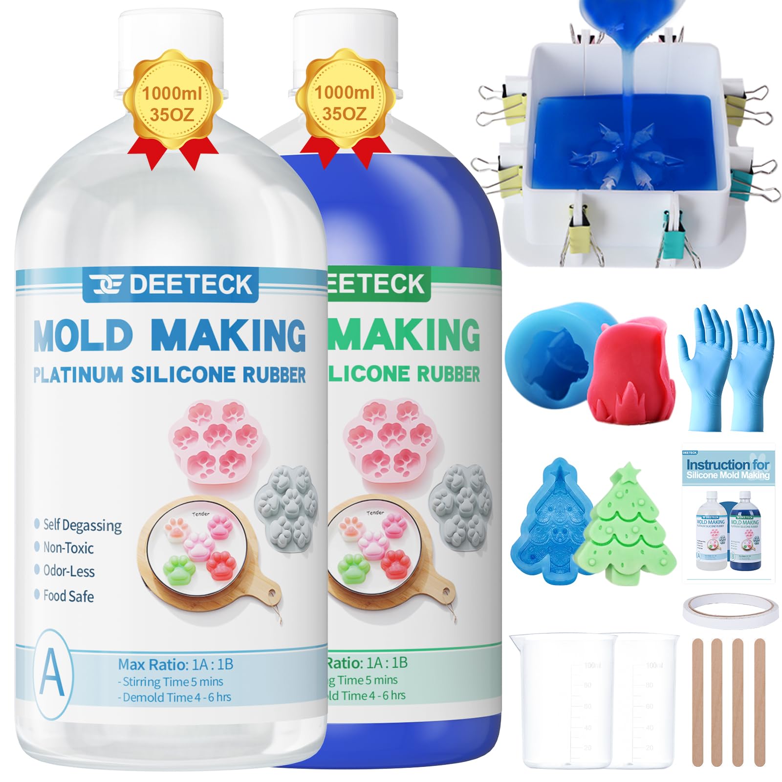 Deeteck Mold Silicone (Liquid Silicone) - Silicone Rubber Mold Making Kits for Mold Making,1:1 Silicone for Casting 3D Resin Molds Making Kit