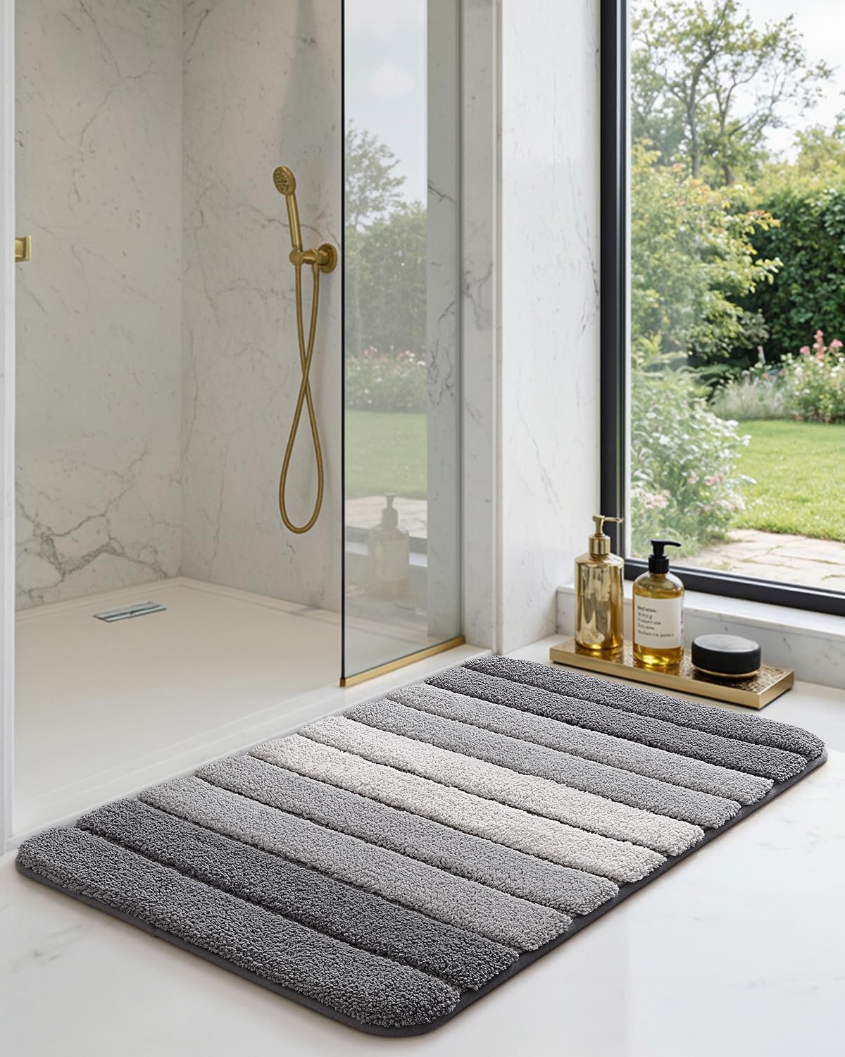 DEXI Badematten für Badezimmer, saugfähige Mikrofaser, schnell trocknend, waschbar, Badezimmerteppiche mit rutschfester Unterseite, für Duschboden, Waschbecken, Badewanne, Grau