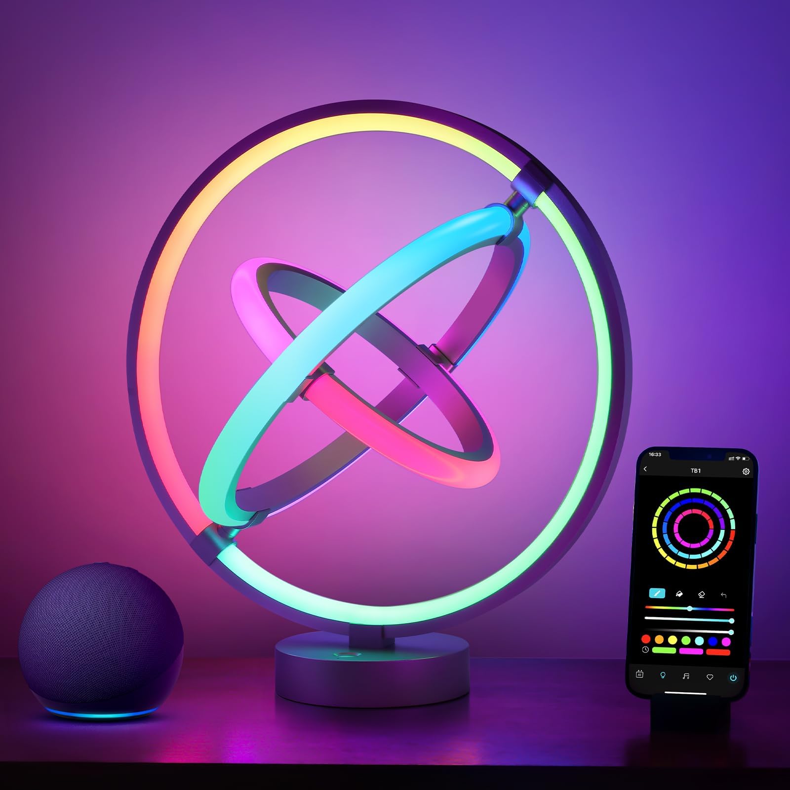 TB1 AI Table Lamp, Smart LED Lamp with Music Sync, Personalized AI Lighting Designer, Gift, Colour Changing DIY, Voice Cotrol, Works with Alexa & Google Assistant, Bluetooth & 2.4GHz WiFi