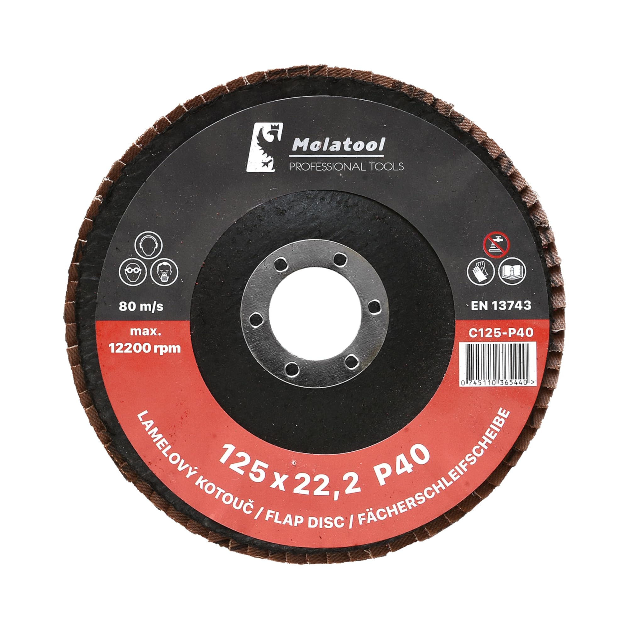 Lot de 10 disques à lamelles professionnels en céramique - 125 x 22,2 mm - Grain 40 - Pour métal et acier