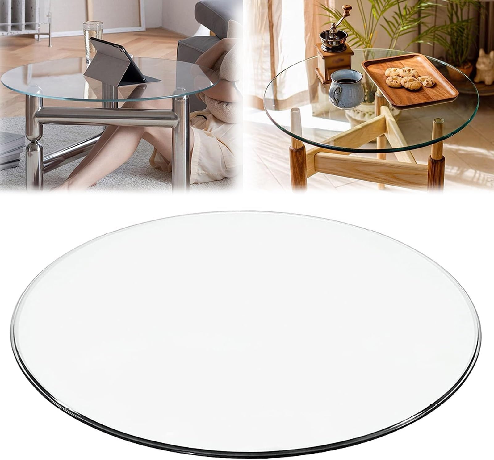 Clear Round Glass Table Top Replacement - Perfect for Dining, Patio, or Lazy Susan - Polished Arc Edge Design - Durable & Stylish Glass Cover (Size: 36", 48", 60")