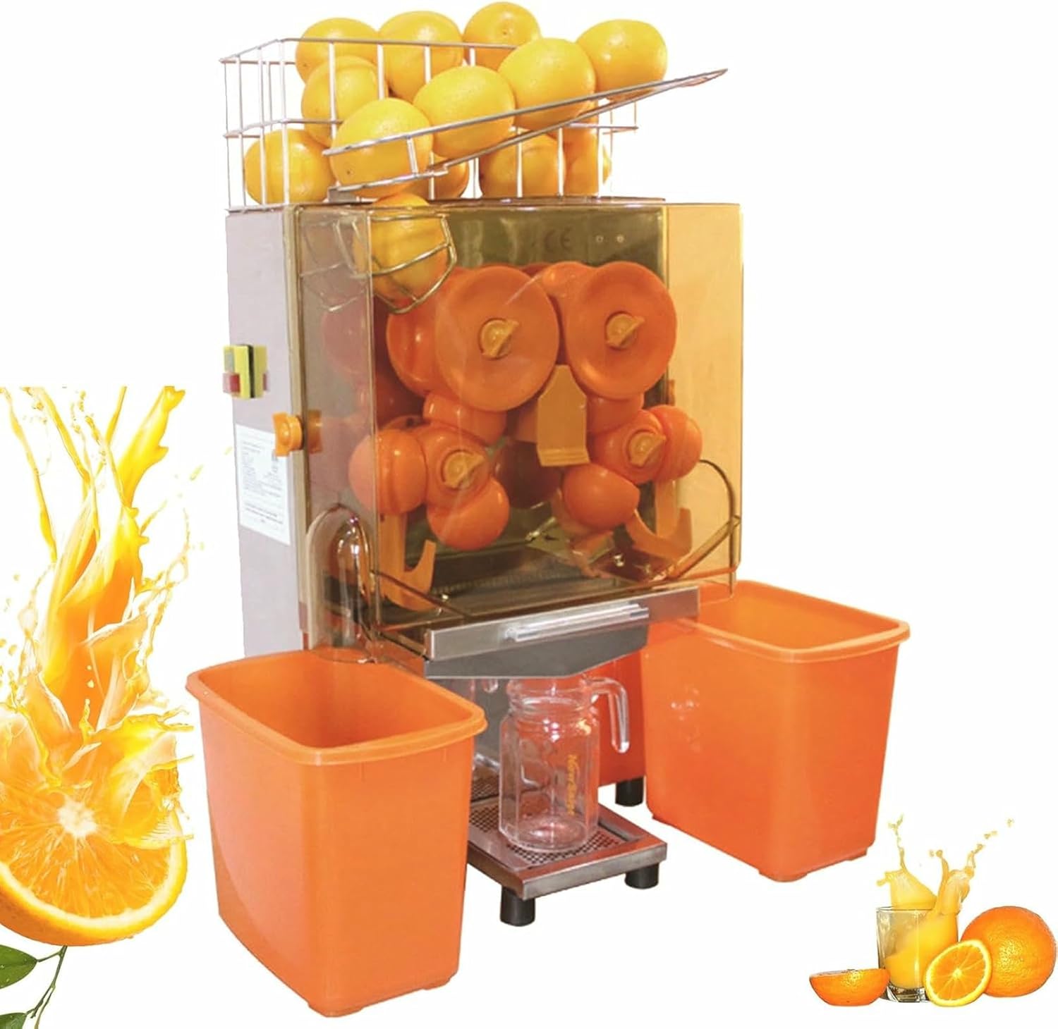 Commercial Orange Juicer Machine, High-Speed Automatic Juice Extractor with Pull-Out Filter and Peel Collecting Buckets-