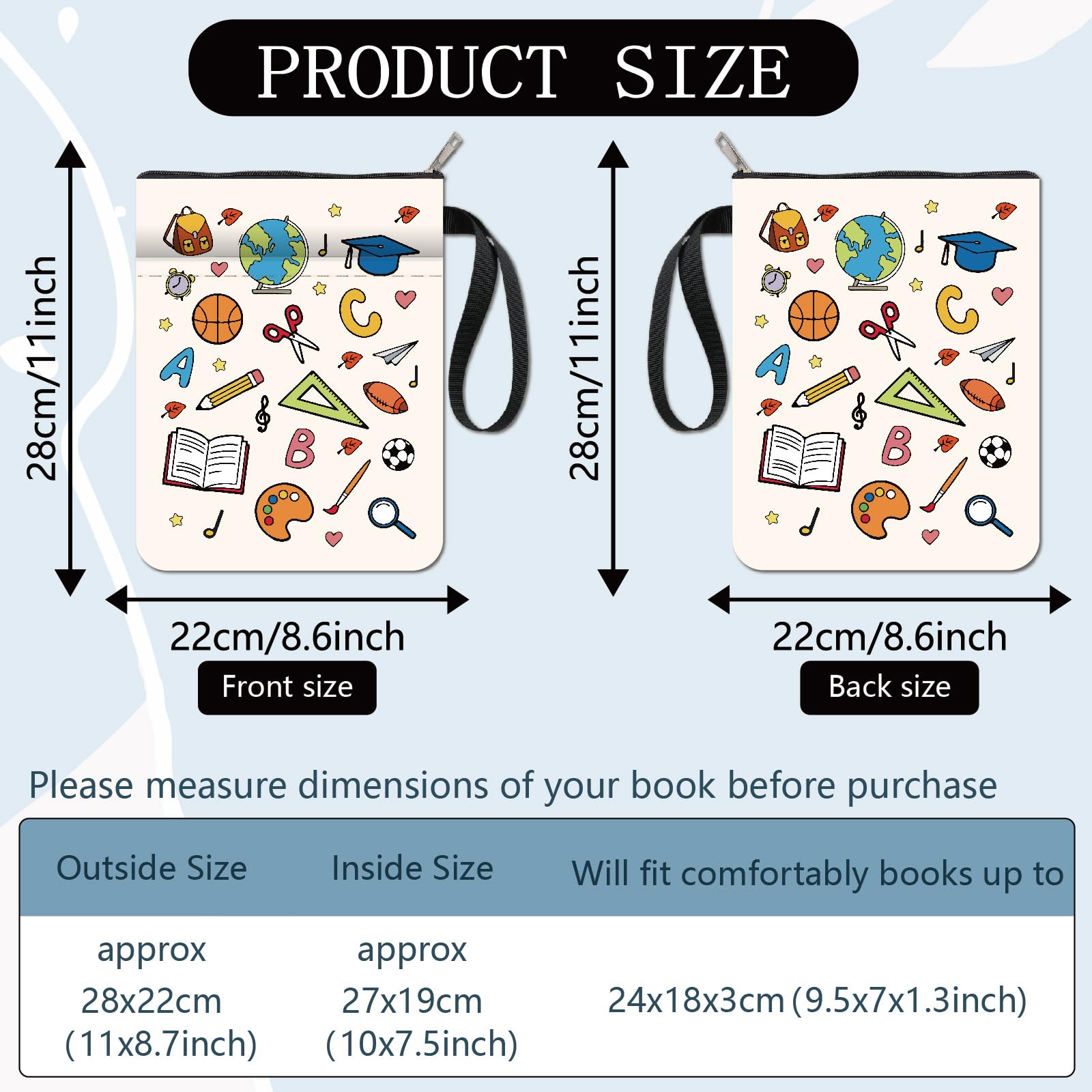 CRASPIRE Book Covers for School Supplies Protective Book Cover for Pocket Books Washable Fabric Cover with Zipper and Extra Pocket for Book Lovers Gifts for Colleagues - Image 2