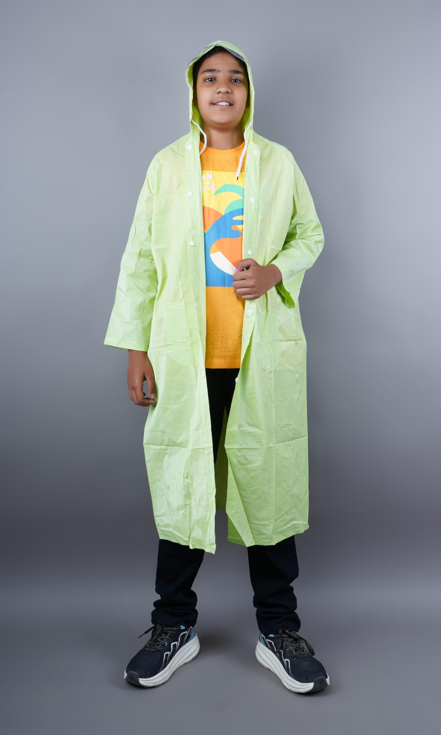 KETKAR Kids PVC Waterproof Long Raincoat School raincoat for kids Pack of 01_Green,12-13 Years - Image 7 thumbnail