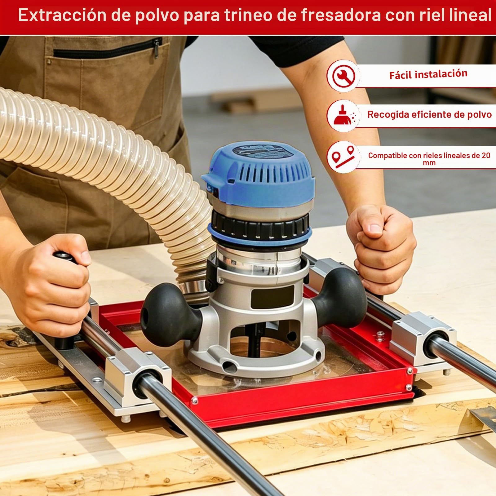 Sistema de aspiración de polvo TECKZOON para carro de guía lineal, con placa adaptadora para SBR20UU & SCS20UU, conexión de 2,5", placa acrílica preperforada compatible con la mayoría de fresadoras