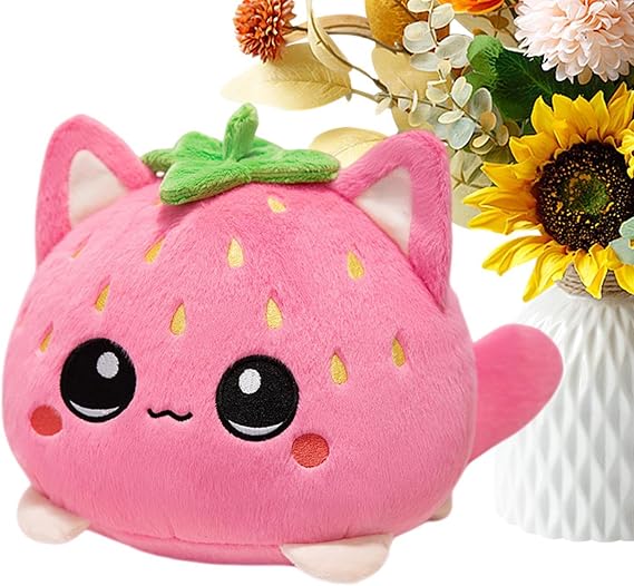 Strawberry Plush - 3.94 Inches Short Kitten Doll, Soft PP Cotton Cute Cat Figure, Cartoon Animal Stuffed Toy With Handmade Finish | Bedroom Decor Shelf Display For Kids Girls Boys Gift Use