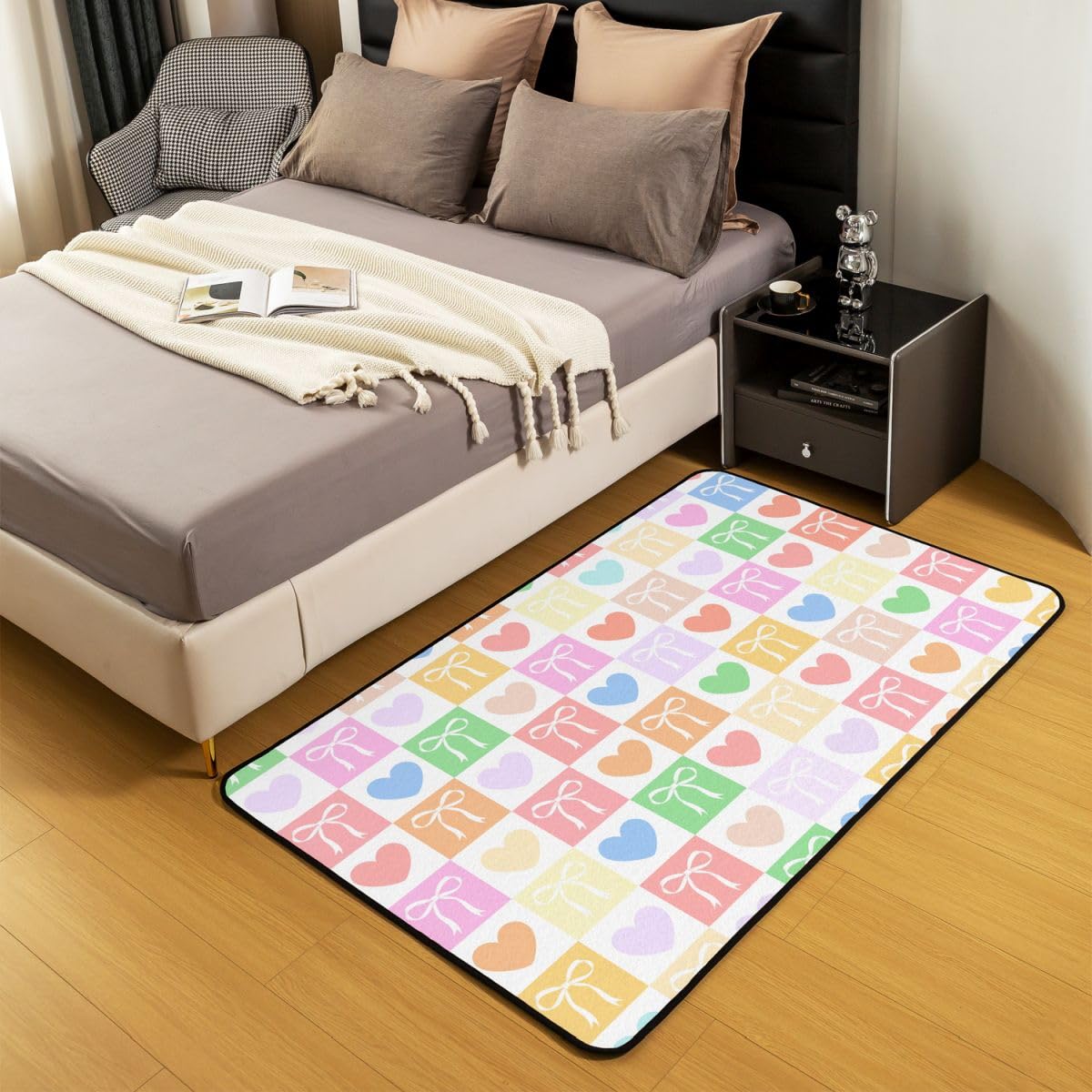 Homewish Dywaniki z tęczową kratką z kokardą 100 x 150 cm
