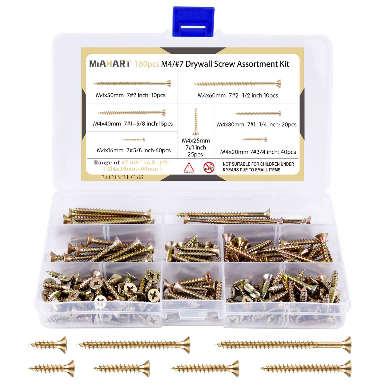 MIAHART 180 Pcs 7 Zinc Plated Drywall Screw Assortment Thread Sharp
