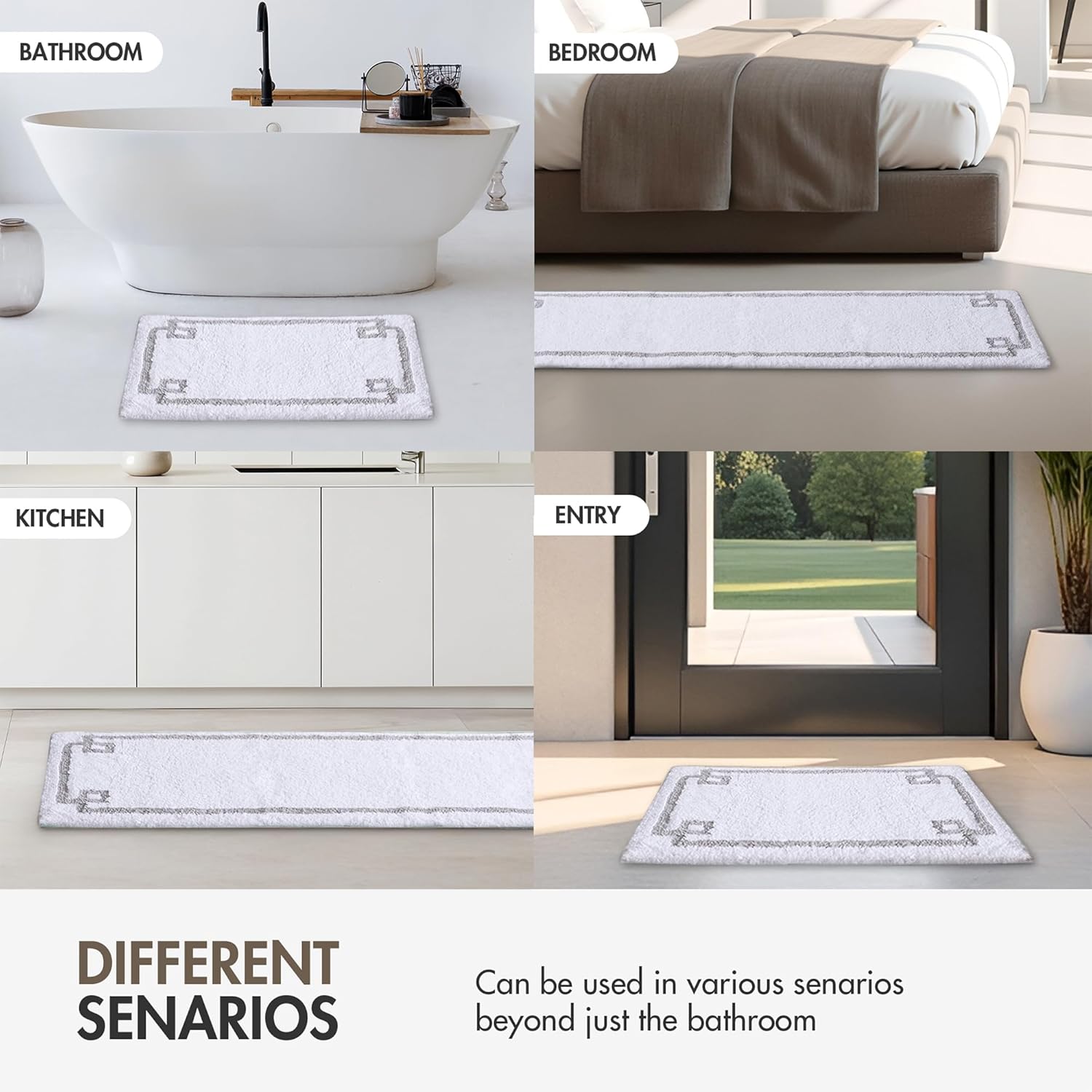 Madison Park Evan 100% Cotton Bathroom Non Slip Backing-Luxurious Tufted Plush Bath Mat Absorbent, Quick Dry, Spa Design Shower Room Décor, 24x72" White