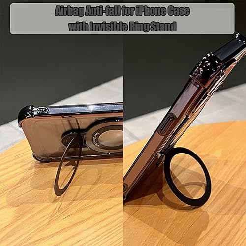 Miniatura 3 de PUFE Funda anticaída para iPhone con soporte de anillo invisible, funda de teléfono con cojín de aire de 4 esquinas para iPhone 11, 12, 13, 14, 15