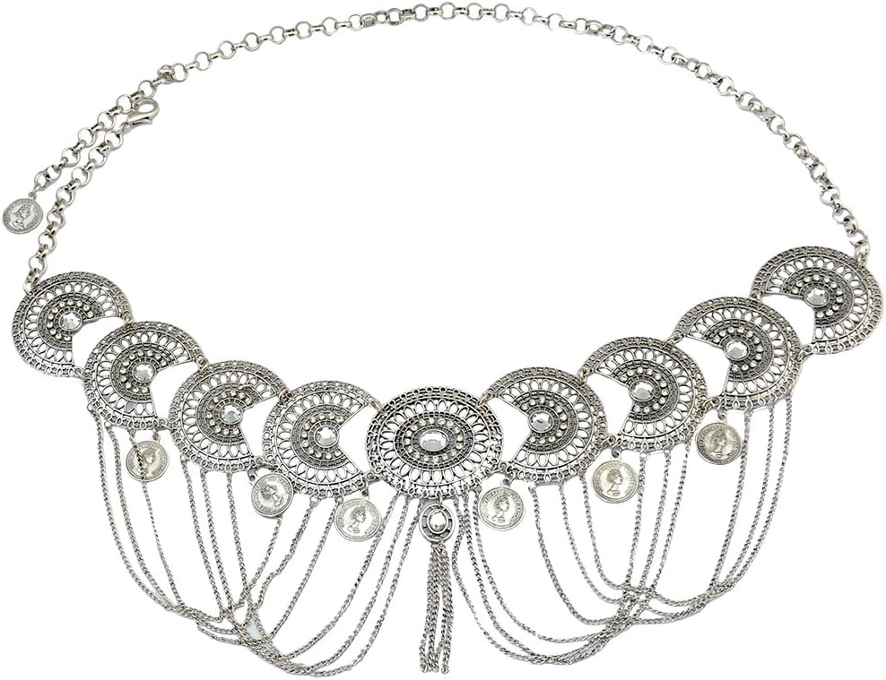 idealway Vintage Waist Chain Hollow Carving Rhinestone Crystal Body Chain Summer Beach Body Waist Chain Jewelry