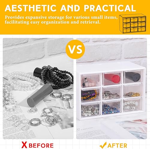 Miniatura 5 de Wenqik 2 mini cajones de almacenamiento para profesores, caja de herramientas organizadora con 9 cajones transparentes, escritorio pequeño de