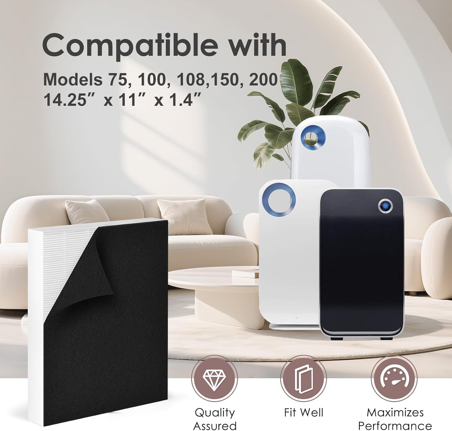 Air108 Filter Replacement Compatible with Oreck AirInstinct Air Purifier 75, 100, 108, 150, 200, 2 Ture HEPA Filter with 4 Carbon Pre-filter - Image 2