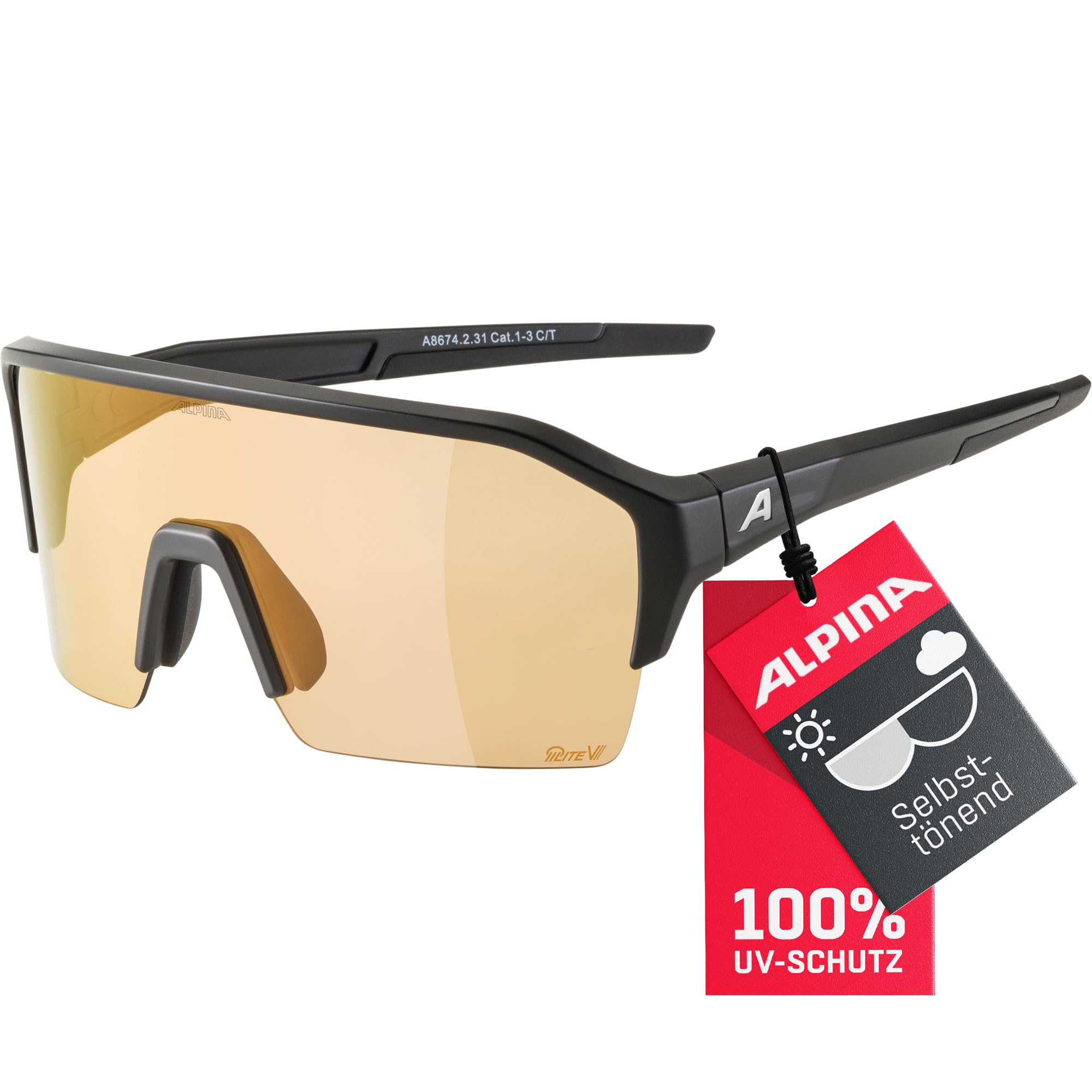 ALPINA RAM HR Q-LITE V - Verspiegelte, Kontrastverstärkende & Beschlagfreie Sport- & Fahrradbrille Mit 100% UV-Schutz Für Erwachsene, black matt, One Size