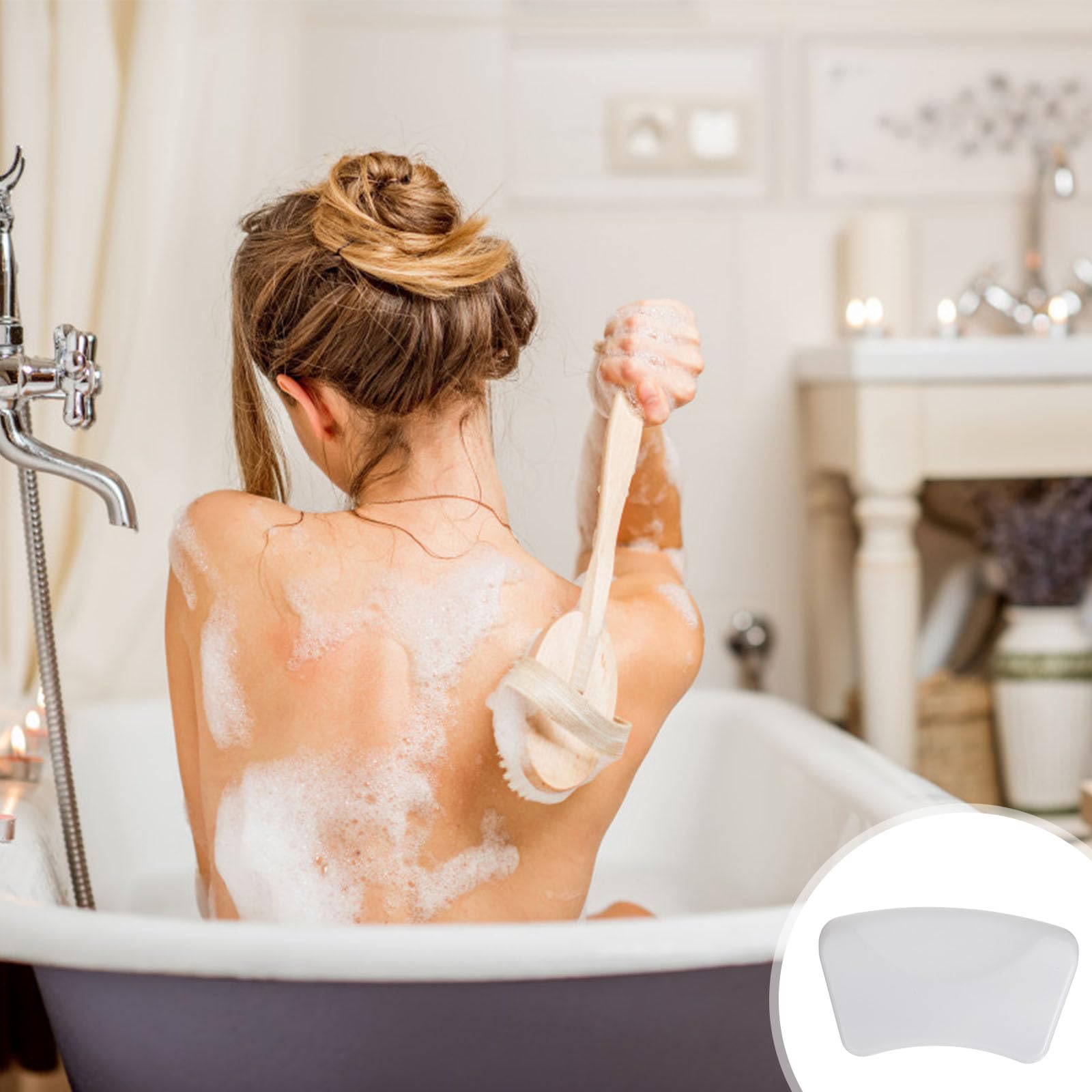 Artibetter Cuscino da Bagno Ventose in Pu Bianco Morbido e Resistente Supporto Ergonomico per Collo e Testa per Saloni di Bellezza e Bagno