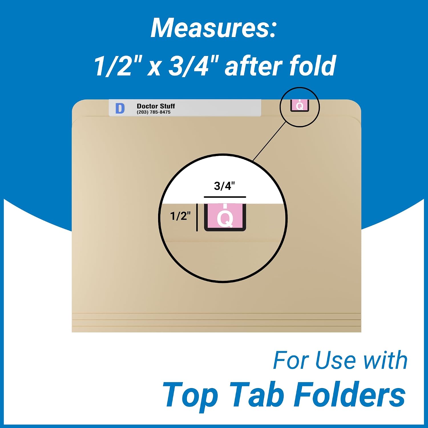 Doctor Stuff - File Folder Labels, Alphabet Letter Q, TAB Products 1307 - A1307 Top Tab Series Compatible Alpha Stickers, Lilac, 1" x 3/4", 500/Roll