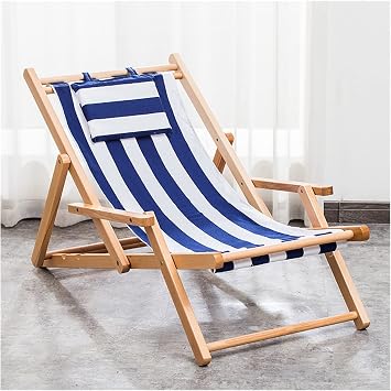 Wood Sling Chairs Beach Chair Durable Patio Reclining Lounge Chair with Armrests,Ergonomic Folding Deck Chair Camping Chairs with Solid Wooden FrameBlue