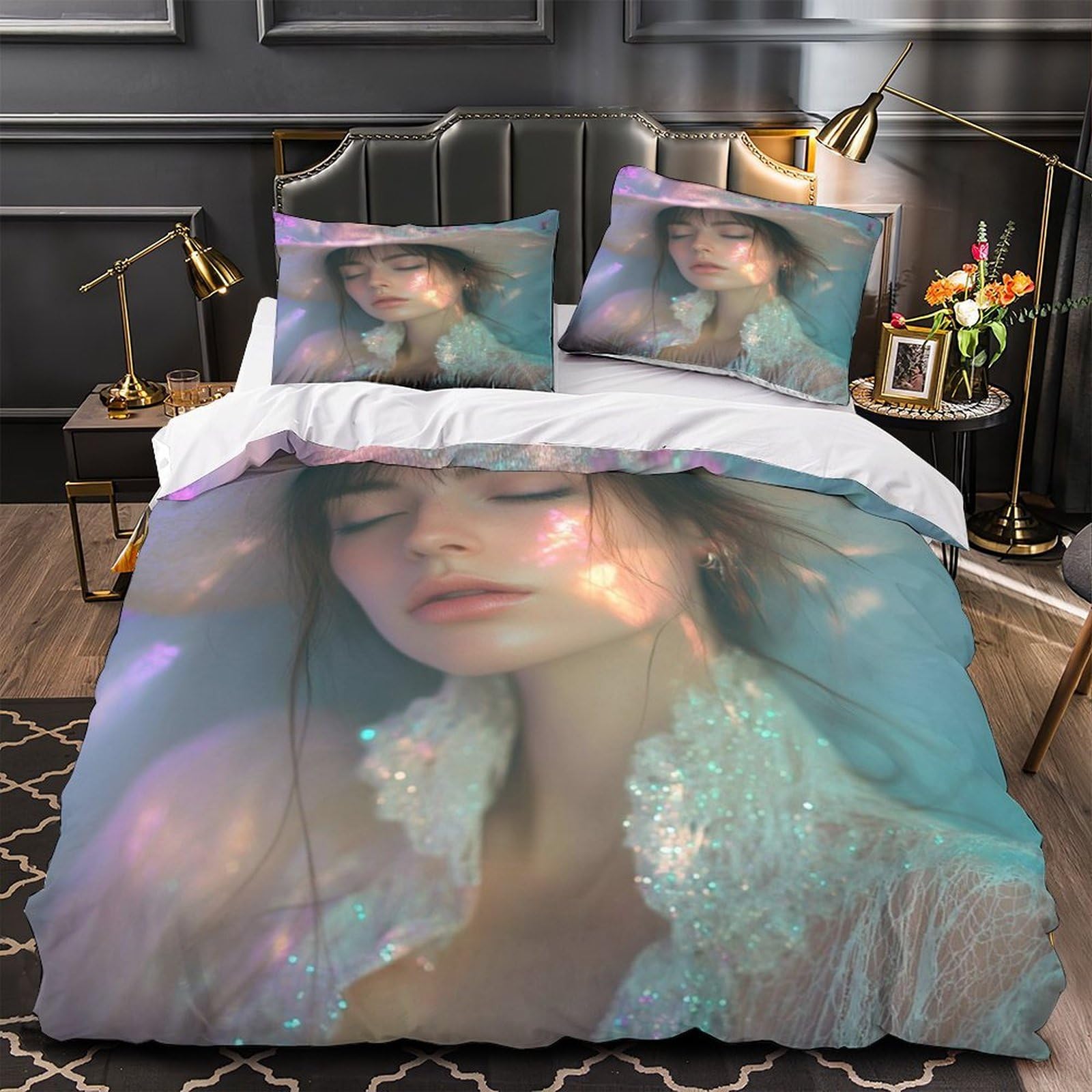 Housse de couette 135x200cm haut de gamme au toucher soie et design Portrait Fantasy 3D