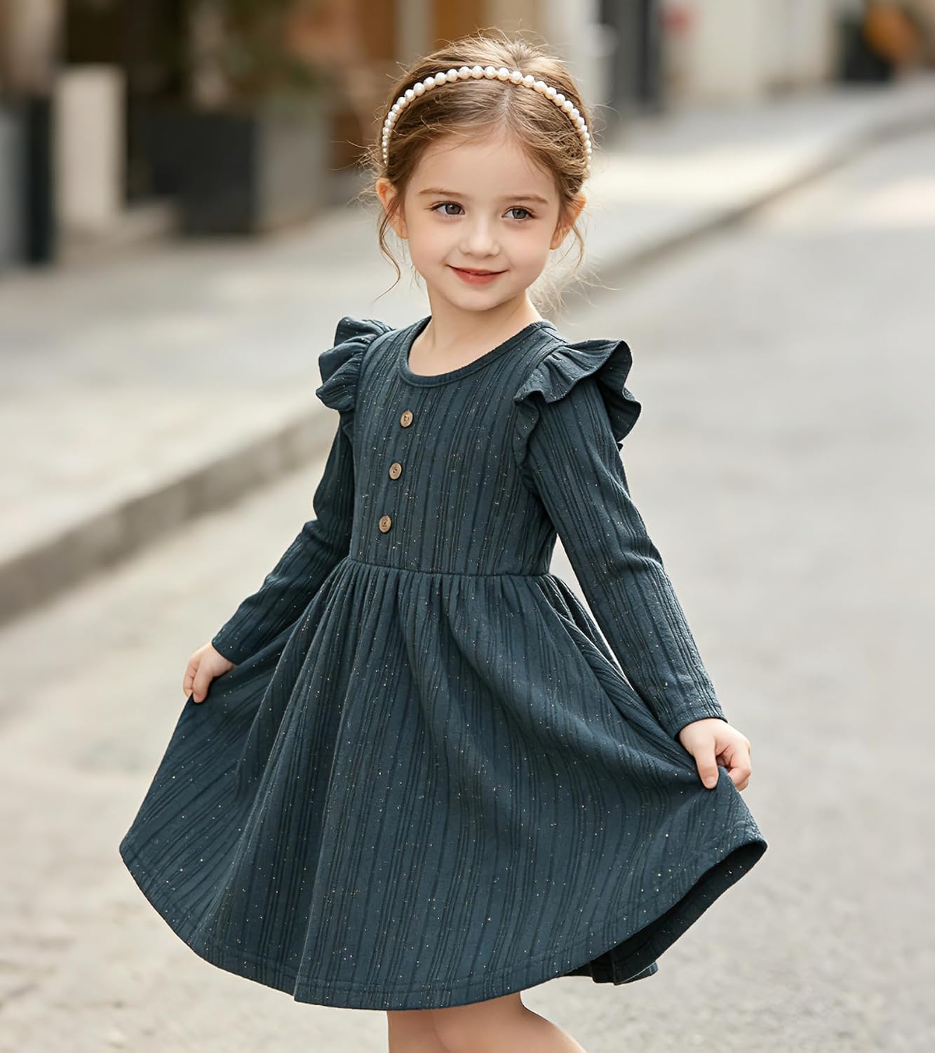 Toddler Girls Fall Dress Long Sleeve A-Line Sparkle Party Outfit 2-6T