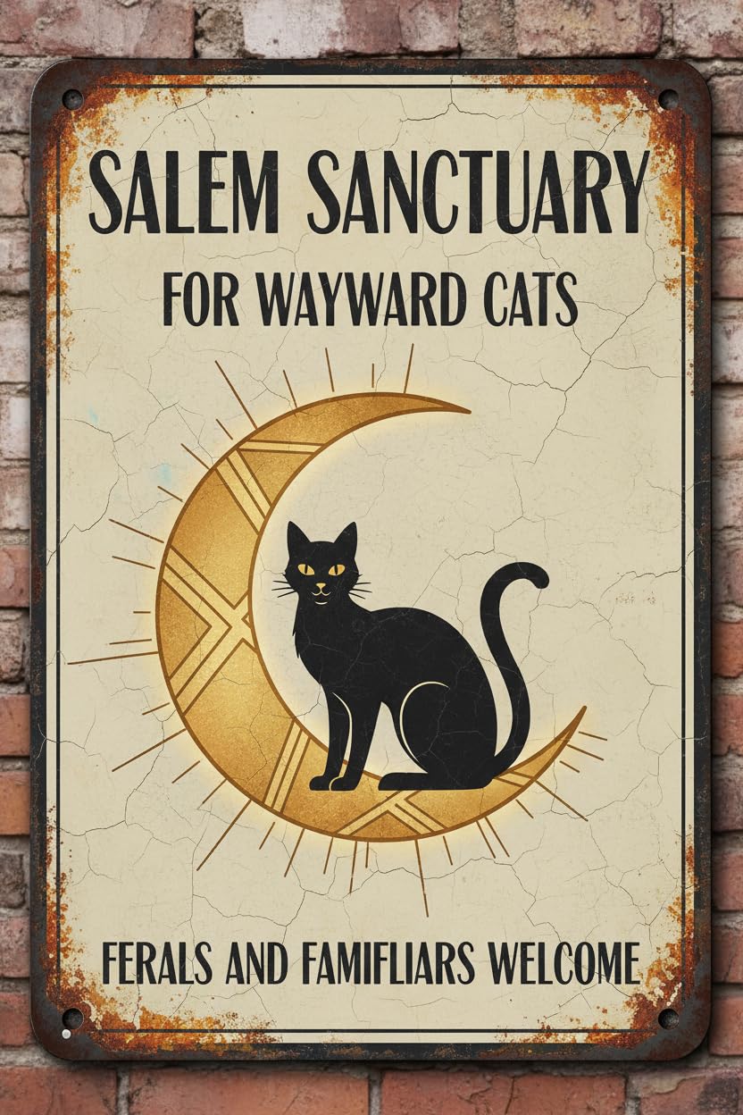 Salem Sanctuary For Wayward Cats Tin Sign, 8x12 Inch