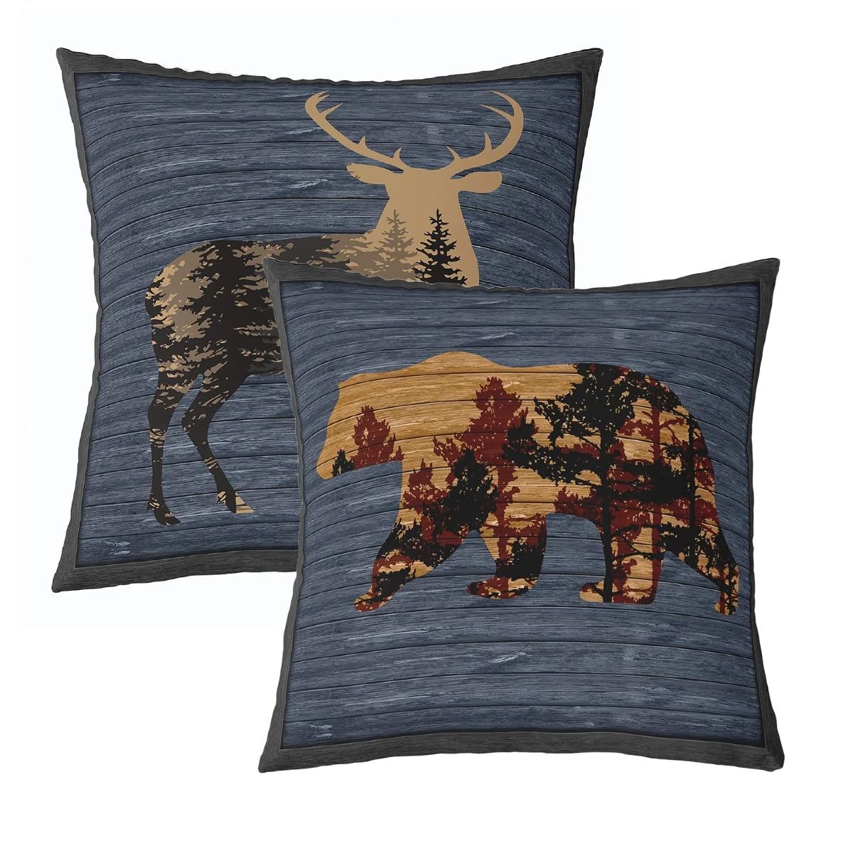 Feelyou Bear Throw Pillow Covers 18"x18" Set of 2 Soft Deer Pillow Cases Cushion Covers for Living Room Bedroom Rustic Bear Farmhouse Theme Navy Blue