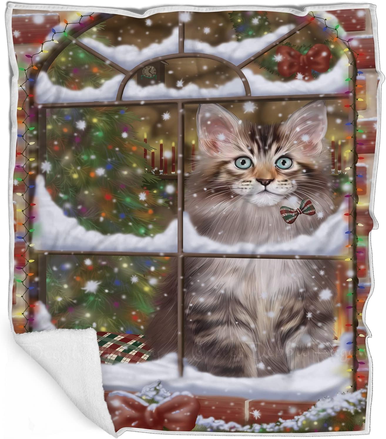 Doggie of the Day Maine Coon Cat Blanket - Please Come Home for Christmas - Super Soft & Warm Pet Theme for Sofa or Bed, Warm Fleece, Sherpa or Woven Material BLNKT157330 (60x80 Fleece)