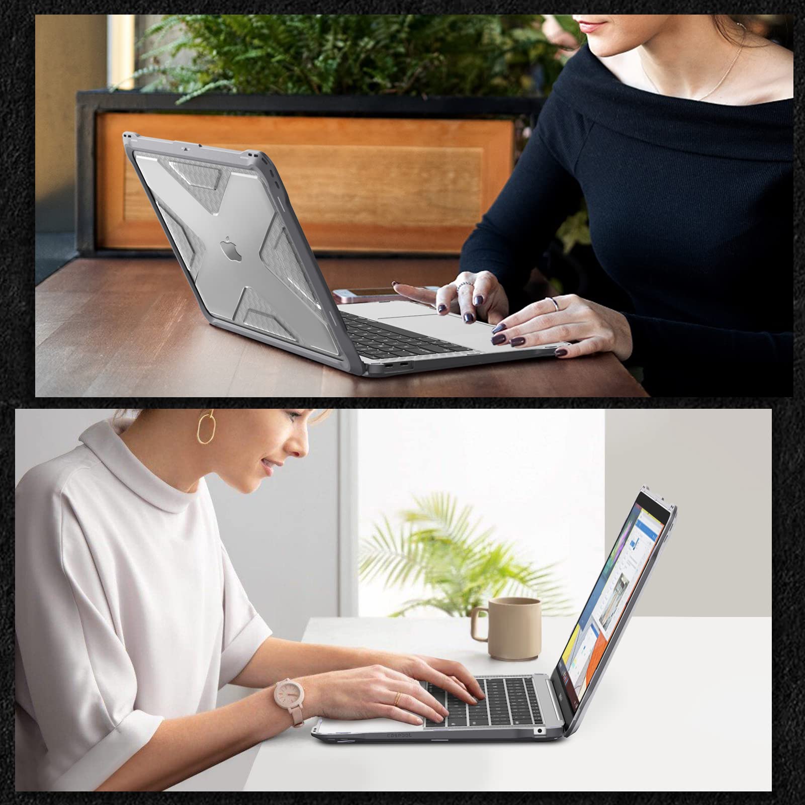 FINTIE Coque Compatible avec MacBook Air 13 2020 2019 2018, Modèles A2337 (M1) / A1932 / A2179, Etui Rigide Hybride Robuste Coque Transparente Antichoc en TPU Protection, Gris