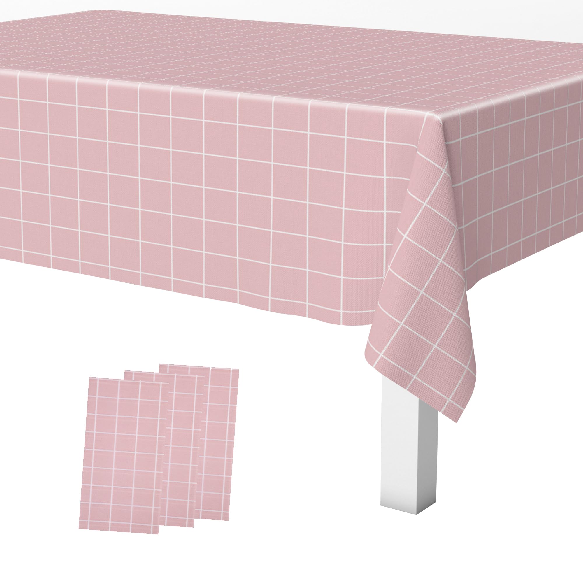Trimming Shop Pastel Pink Checkered Rectangular Tablecloth 137x180cm - 3pcs