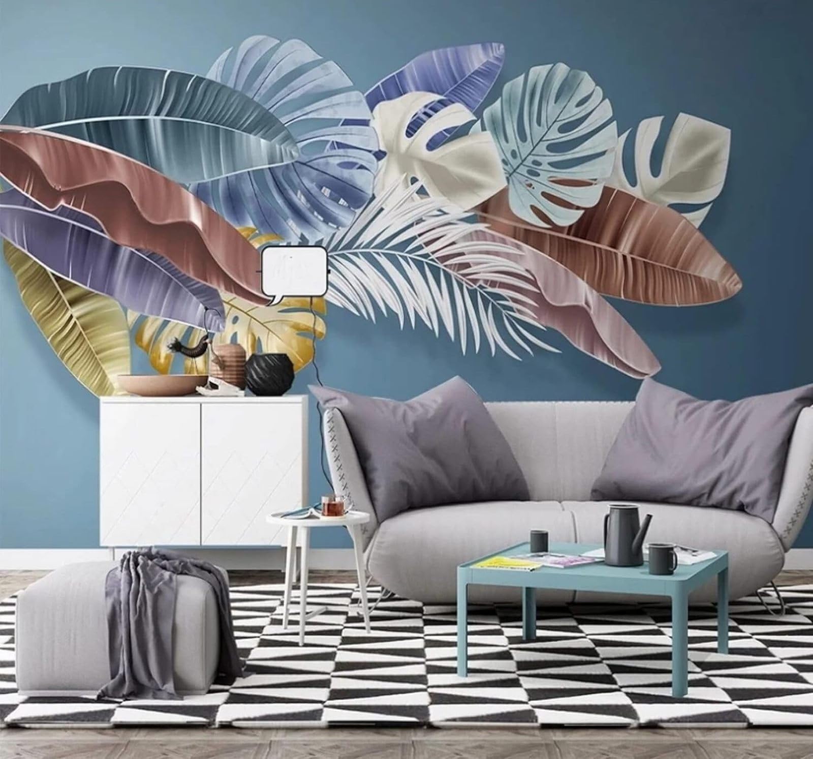 Wallpaper-3D-Xlm 300Cm×210Cm(B×H) Simple Fresh Hand Drawn Colourful Leaves 3D Wallpaper Easy Install Feature Office Living Room Sofa Bedroom Tv Background Wall Decoration-300Cm×210Cm