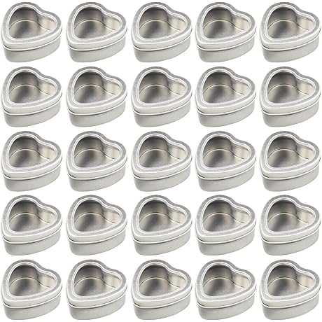 25pk 2oz Silver Heart Tins with Clear Lids