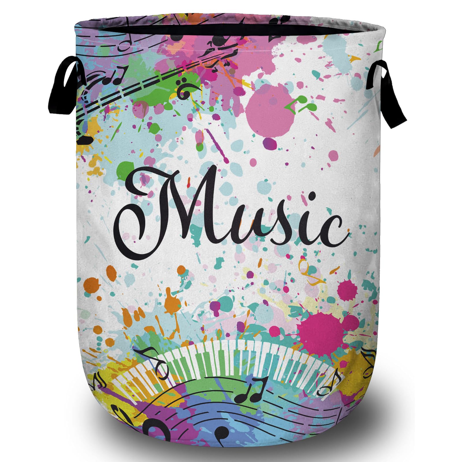 Music Guitar Laundry Basket, Laundry Hamper Collapsible Oxford Cloth with Handle Clothes Storage Bin for Bathroom Laundry Room Bedroom 15.7 X 20 Inch